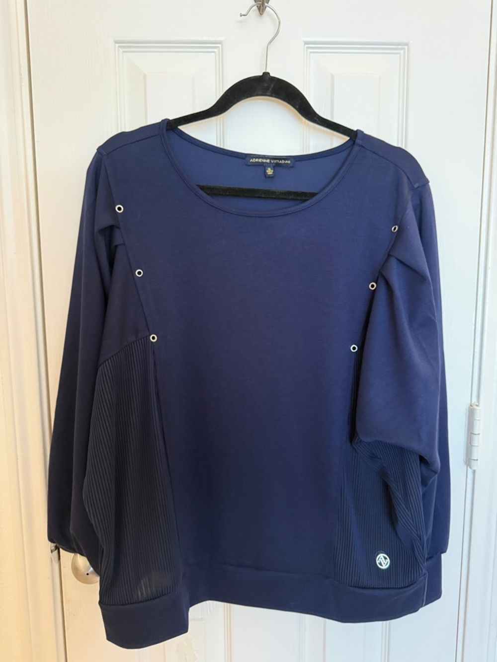 Adrienne Vittadini Navy Eyelet Accent Pullover Sweatshirt
